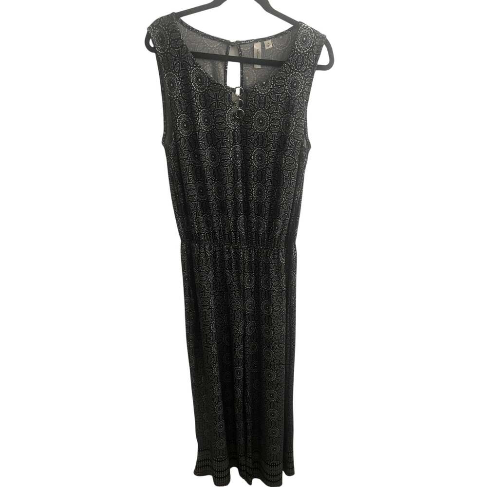 Tacera Black and Gray Jumpsuit Scoop Neck Sleeveless Wide Leg Women XL